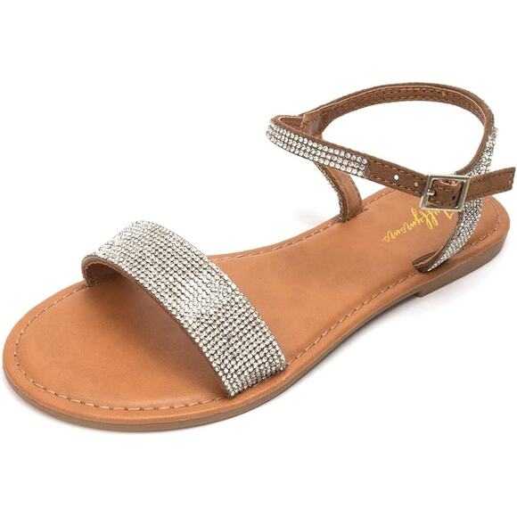 Luffymomo Shoes - Luffymomo Rhinestone Women's Ankle Strap Sandals Flats Elastic Comfort SZ 8